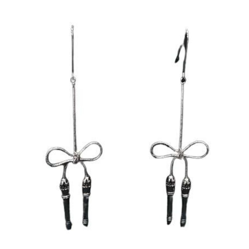 Christian Dior Ribbon Motif Hook Earrings, Silver Metal, Women's